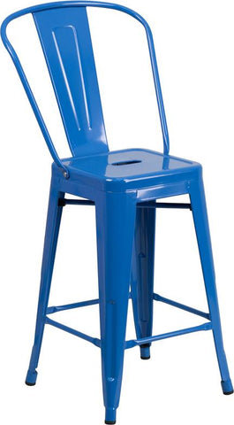 Flash Furniture 24'' High Blue Metal Indoor-Outdoor Counter Height Stool with Back - CH-31320-24GB-BL-GG