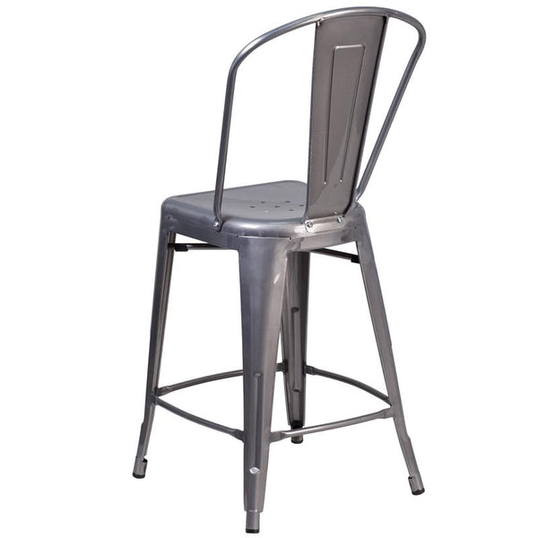 Flash Furniture 24'' High Clear Coated Indoor Counter Height Stool with Back - XU-DG-TP001B-24-GG