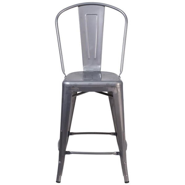 Flash Furniture 24'' High Clear Coated Indoor Counter Height Stool with Back - XU-DG-TP001B-24-GG