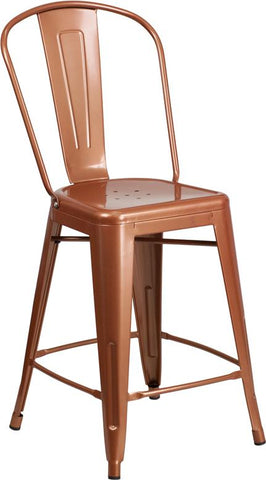 Flash Furniture 24'' High Copper Metal Indoor-Outdoor Counter Height Stool with Back - ET-3534-24-POC-GG