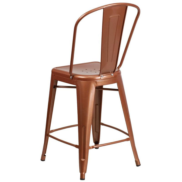 Flash Furniture 24'' High Copper Metal Indoor-Outdoor Counter Height Stool with Back - ET-3534-24-POC-GG