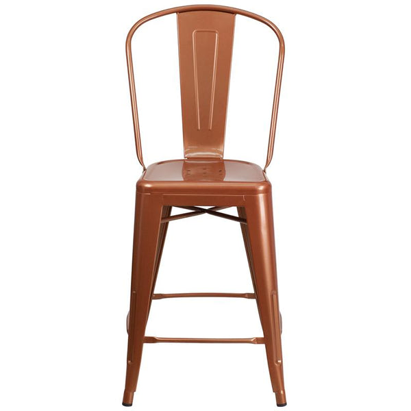 Flash Furniture 24'' High Copper Metal Indoor-Outdoor Counter Height Stool with Back - ET-3534-24-POC-GG