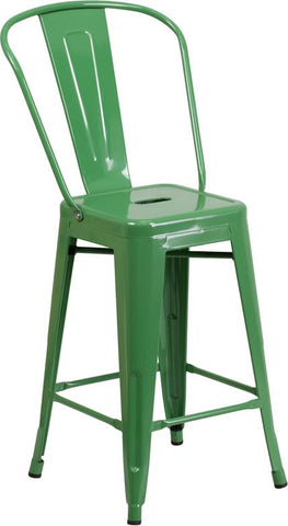 Flash Furniture 24'' High Green Metal Indoor-Outdoor Counter Height Stool with Back - CH-31320-24GB-GN-GG