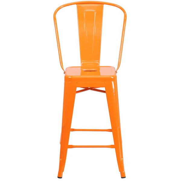 Flash Furniture 24'' High Orange Metal Indoor-Outdoor Counter Height Stool with Back - CH-31320-24GB-OR-GG