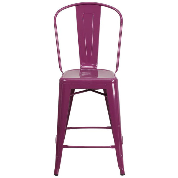 Flash Furniture 24'' High Purple Metal Indoor-Outdoor Counter Height Stool with Back - ET-3534-24-PUR-GG