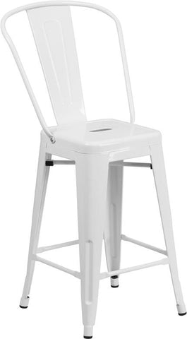 Flash Furniture 24'' High White Metal Indoor-Outdoor Counter Height Stool with Back - CH-31320-24GB-WH-GG