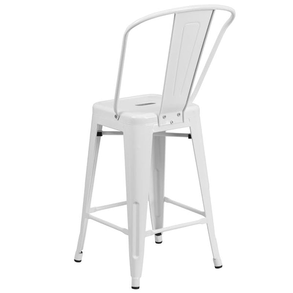 Flash Furniture 24'' High White Metal Indoor-Outdoor Counter Height Stool with Back - CH-31320-24GB-WH-GG