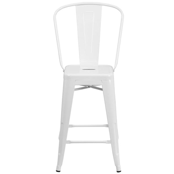 Flash Furniture 24'' High White Metal Indoor-Outdoor Counter Height Stool with Back - CH-31320-24GB-WH-GG