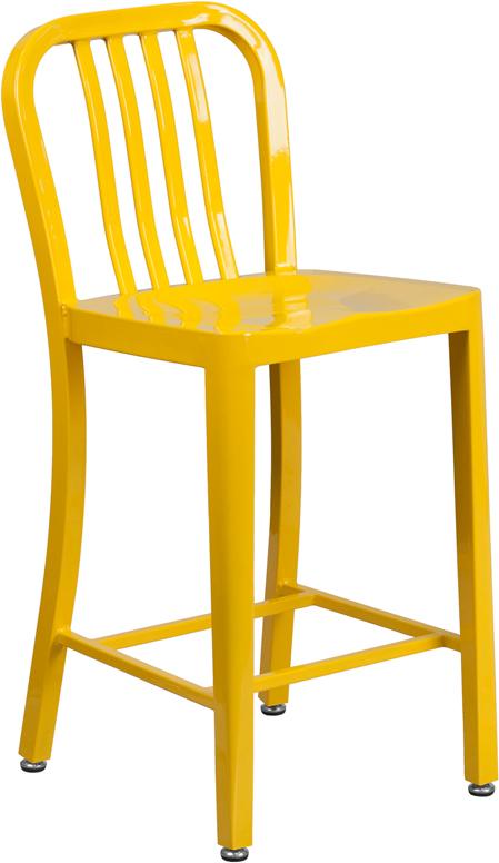 Flash Furniture 24'' High Yellow Metal Indoor-Outdoor Counter Height Stool with Vertical Slat Back - CH-61200-24-YL-GG
