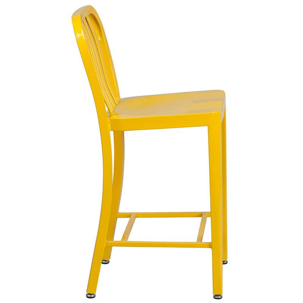 Flash Furniture 24'' High Yellow Metal Indoor-Outdoor Counter Height Stool with Vertical Slat Back - CH-61200-24-YL-GG