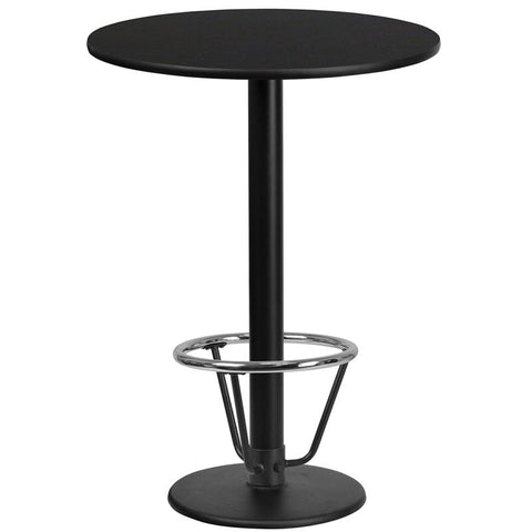 Flash Furniture 24'' Round Black Laminate Table Top with 18'' Round Bar Height Table Base and Foot Ring - XU-RD-24-BLKTB-TR18B-3CFR-GG