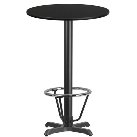 Flash Furniture 24'' Round Black Laminate Table Top with 22'' x 22'' Bar Height Table Base and Foot Ring - XU-RD-24-BLKTB-T2222B-3CFR-GG