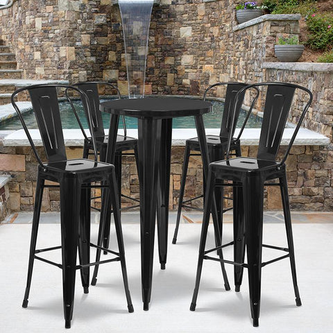 Flash Furniture 24'' Round Black Metal Indoor-Outdoor Bar Table Set with 4 Cafe Stools - CH-51080BH-4-30CAFE-BK-GG