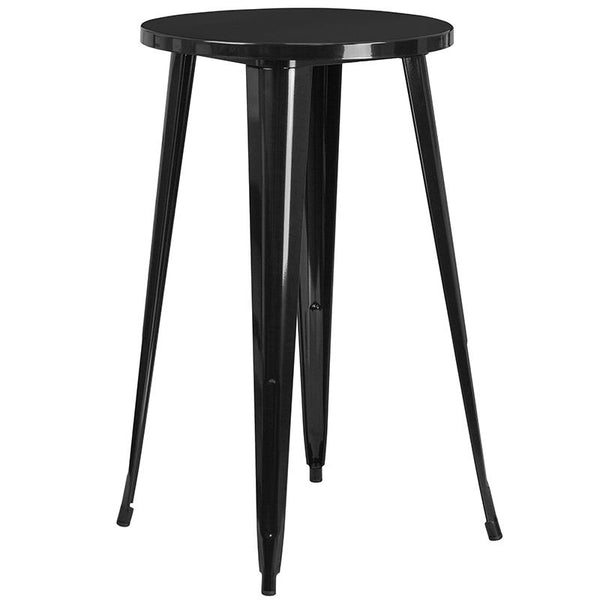 Flash Furniture 24'' Round Black Metal Indoor-Outdoor Bar Table Set with 4 Vertical Slat Back Stools - CH-51080BH-4-30VRT-BK-GG