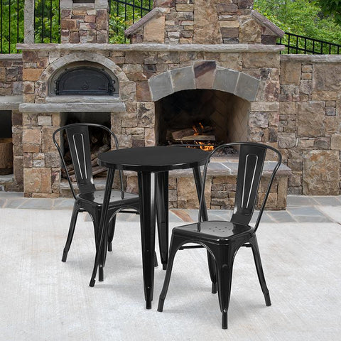 Flash Furniture 24'' Round Black Metal Indoor-Outdoor Table Set with 2 Cafe Chairs - CH-51080TH-2-18CAFE-BK-GG