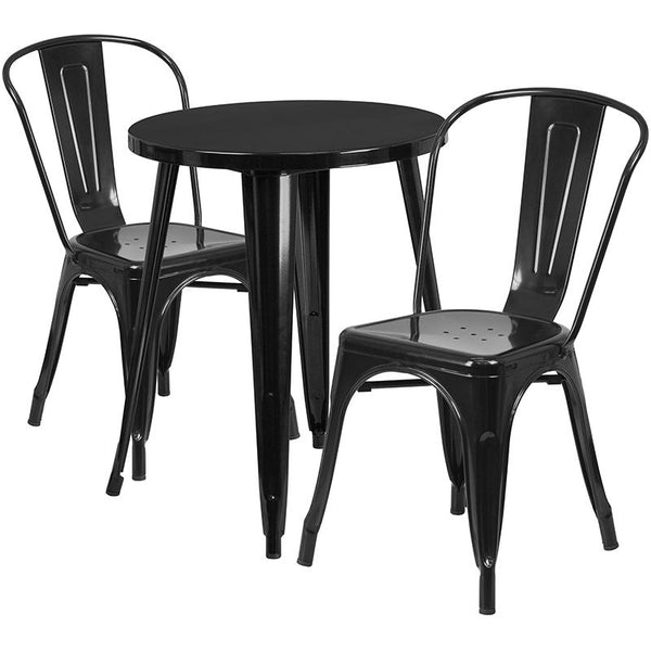 Flash Furniture 24'' Round Black Metal Indoor-Outdoor Table Set with 2 Cafe Chairs - CH-51080TH-2-18CAFE-BK-GG