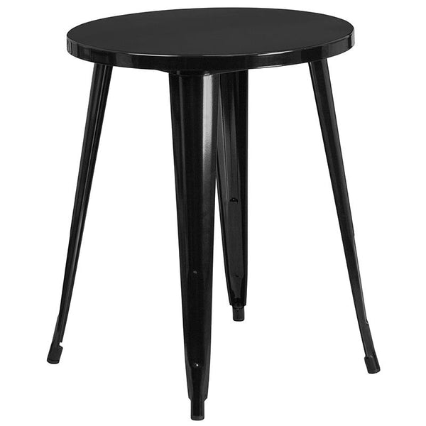 Flash Furniture 24'' Round Black Metal Indoor-Outdoor Table Set with 2 Cafe Chairs - CH-51080TH-2-18CAFE-BK-GG