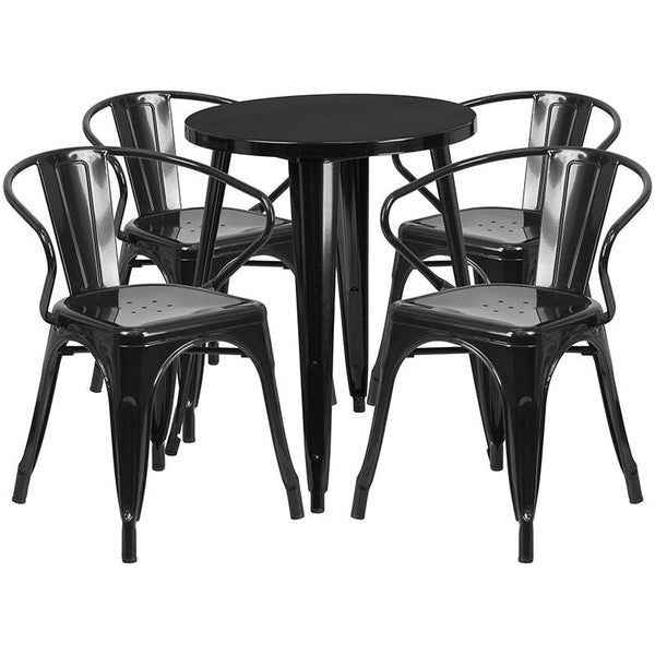 Flash Furniture 24'' Round Black Metal Indoor-Outdoor Table Set with 4 Arm Chairs - CH-51080TH-4-18ARM-BK-GG