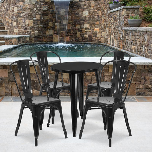 Flash Furniture 24'' Round Black Metal Indoor-Outdoor Table Set with 4 Cafe Chairs - CH-51080TH-4-18CAFE-BK-GG
