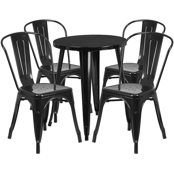 Flash Furniture 24'' Round Black Metal Indoor-Outdoor Table Set with 4 Cafe Chairs - CH-51080TH-4-18CAFE-BK-GG