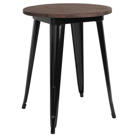 Flash Furniture 24" Round Black Metal Indoor Table with Walnut Rustic Wood Top - CH-51080-29M1-BK-GG