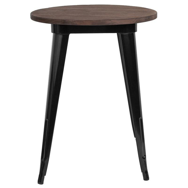 Flash Furniture 24" Round Black Metal Indoor Table with Walnut Rustic Wood Top - CH-51080-29M1-BK-GG