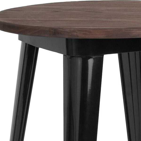 Flash Furniture 24" Round Black Metal Indoor Table with Walnut Rustic Wood Top - CH-51080-29M1-BK-GG
