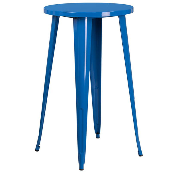 Flash Furniture 24'' Round Blue Metal Indoor-Outdoor Bar Table Set with 2 Square Seat Backless Stools - CH-51080BH-2-30SQST-BL-GG