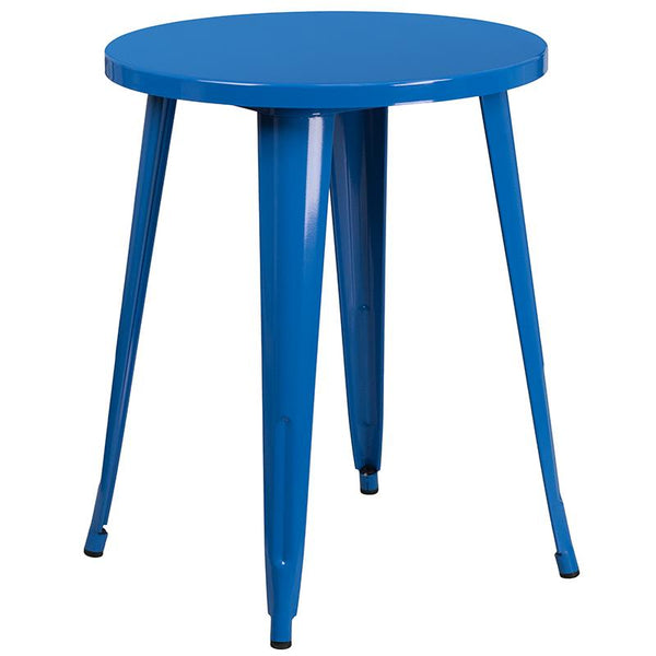 Flash Furniture 24'' Round Blue Metal Indoor-Outdoor Table Set with 2 Vertical Slat Back Chairs - CH-51080TH-2-18VRT-BL-GG