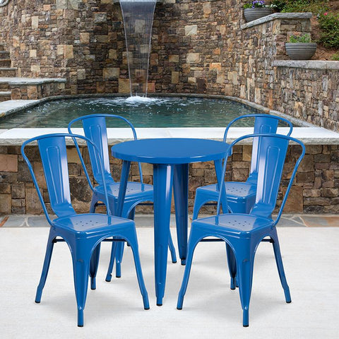 Flash Furniture 24'' Round Blue Metal Indoor-Outdoor Table Set with 4 Cafe Chairs - CH-51080TH-4-18CAFE-BL-GG