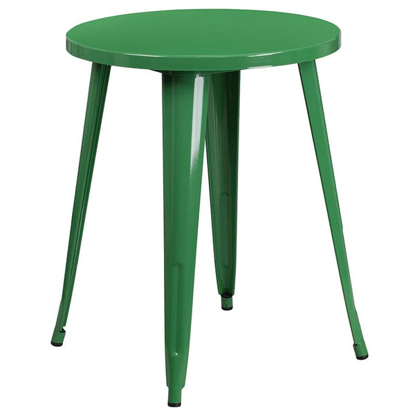 Flash Furniture 24'' Round Green Metal Indoor-Outdoor Table Set with 2 Vertical Slat Back Chairs - CH-51080TH-2-18VRT-GN-GG