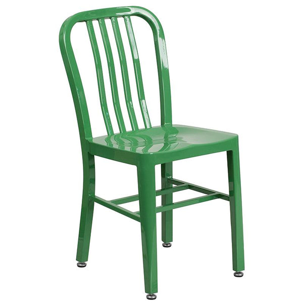 Flash Furniture 24'' Round Green Metal Indoor-Outdoor Table Set with 2 Vertical Slat Back Chairs - CH-51080TH-2-18VRT-GN-GG