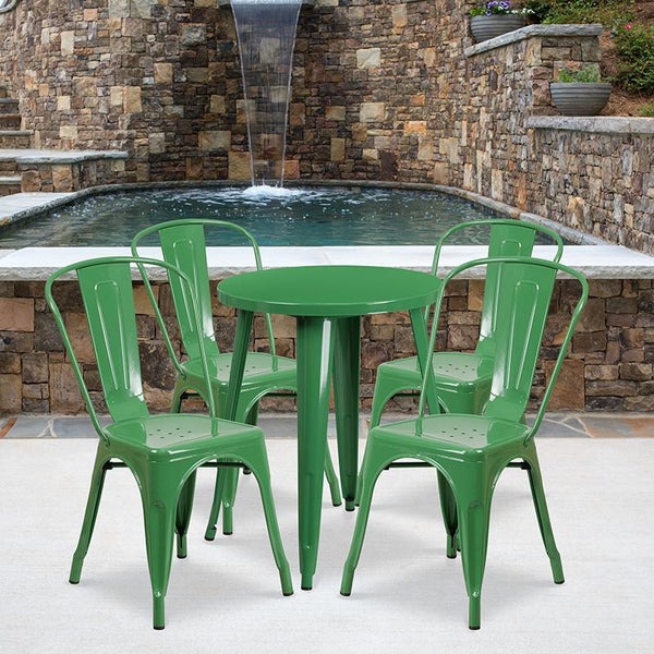 Flash Furniture 24'' Round Green Metal Indoor-Outdoor Table Set with 4 Cafe Chairs - CH-51080TH-4-18CAFE-GN-GG