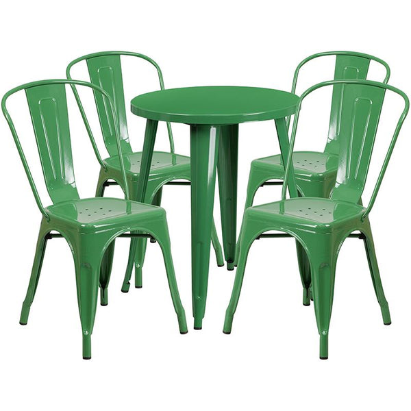 Flash Furniture 24'' Round Green Metal Indoor-Outdoor Table Set with 4 Cafe Chairs - CH-51080TH-4-18CAFE-GN-GG