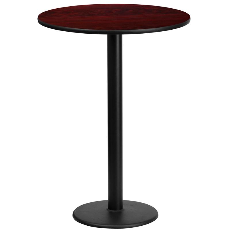 Flash Furniture 24'' Round Mahogany Laminate Table Top with 18'' Round Bar Height Table Base - XU-RD-24-MAHTB-TR18B-GG