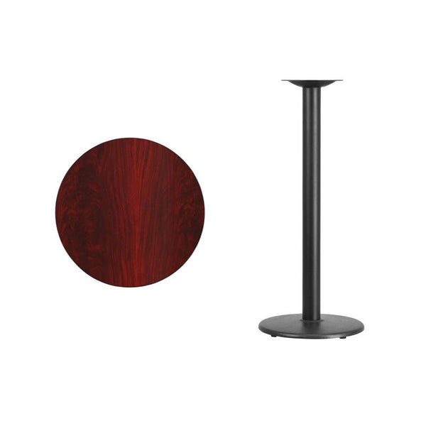 Flash Furniture 24'' Round Mahogany Laminate Table Top with 18'' Round Bar Height Table Base - XU-RD-24-MAHTB-TR18B-GG