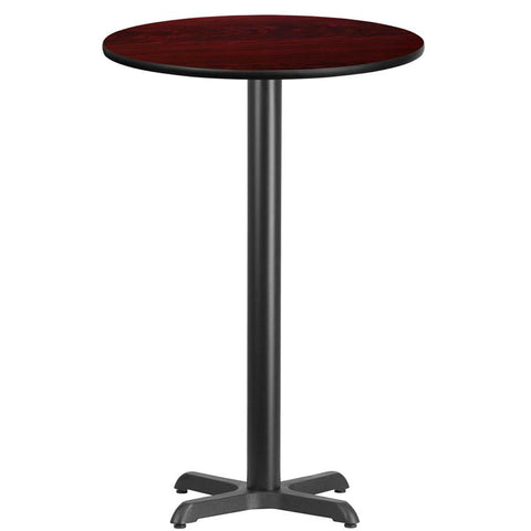 Flash Furniture 24'' Round Mahogany Laminate Table Top with 22'' x 22'' Bar Height Table Base - XU-RD-24-MAHTB-T2222B-GG