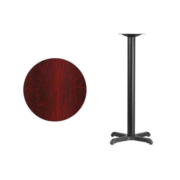 Flash Furniture 24'' Round Mahogany Laminate Table Top with 22'' x 22'' Bar Height Table Base - XU-RD-24-MAHTB-T2222B-GG