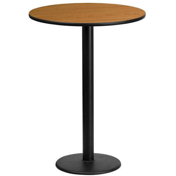 Flash Furniture 24'' Round Natural Laminate Table Top with 18'' Round Bar Height Table Base - XU-RD-24-NATTB-TR18B-GG