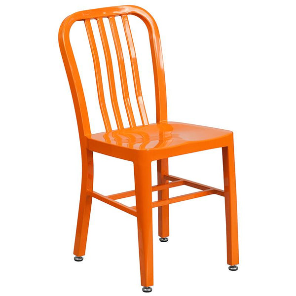 Flash Furniture 24'' Round Orange Metal Indoor-Outdoor Table Set with 2 Vertical Slat Back Chairs - CH-51080TH-2-18VRT-OR-GG