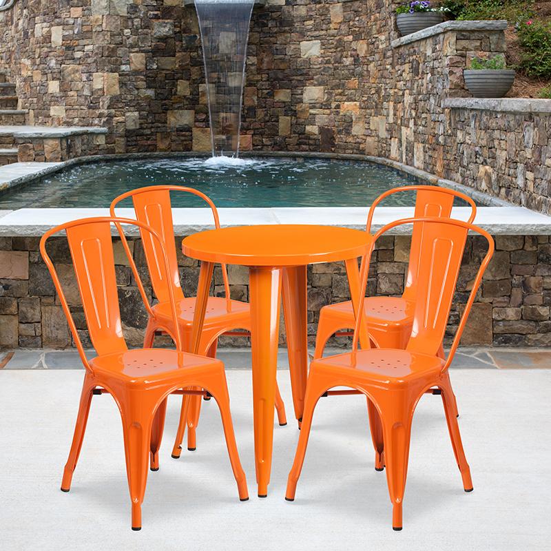 Flash Furniture 24'' Round Orange Metal Indoor-Outdoor Table Set with 4 Cafe Chairs - CH-51080TH-4-18CAFE-OR-GG