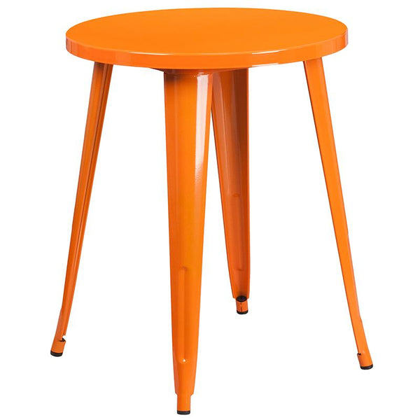 Flash Furniture 24'' Round Orange Metal Indoor-Outdoor Table Set with 4 Vertical Slat Back Chairs - CH-51080TH-4-18VRT-OR-GG