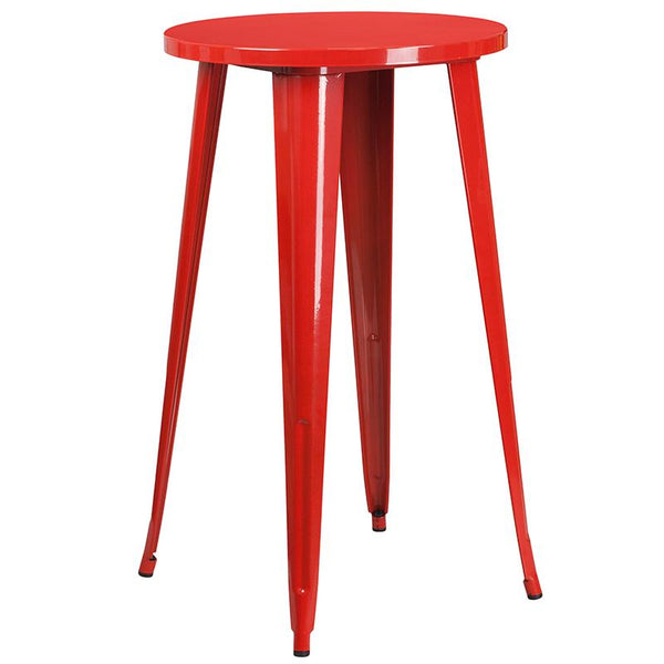 Flash Furniture 24'' Round Red Metal Indoor-Outdoor Bar Table Set with 2 Square Seat Backless Stools - CH-51080BH-2-30SQST-RED-GG
