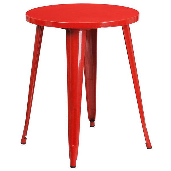 Flash Furniture 24'' Round Red Metal Indoor-Outdoor Table Set with 2 Arm Chairs - CH-51080TH-2-18ARM-RED-GG