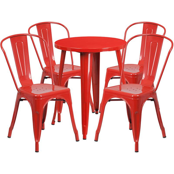 Flash Furniture 24'' Round Red Metal Indoor-Outdoor Table Set with 4 Cafe Chairs - CH-51080TH-4-18CAFE-RED-GG