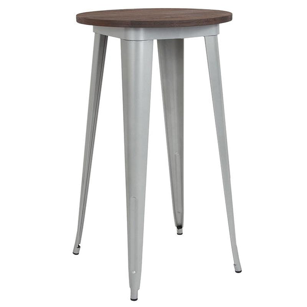 Flash Furniture 24" Round Silver Metal Indoor Bar Height Table with Walnut Rustic Wood Top - CH-51080-40M1-SIL-GG