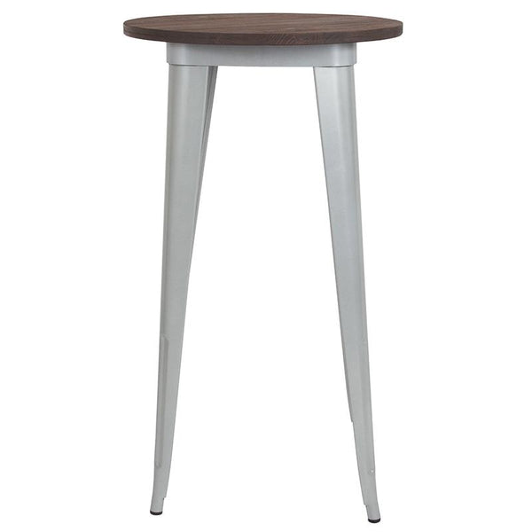 Flash Furniture 24" Round Silver Metal Indoor Bar Height Table with Walnut Rustic Wood Top - CH-51080-40M1-SIL-GG