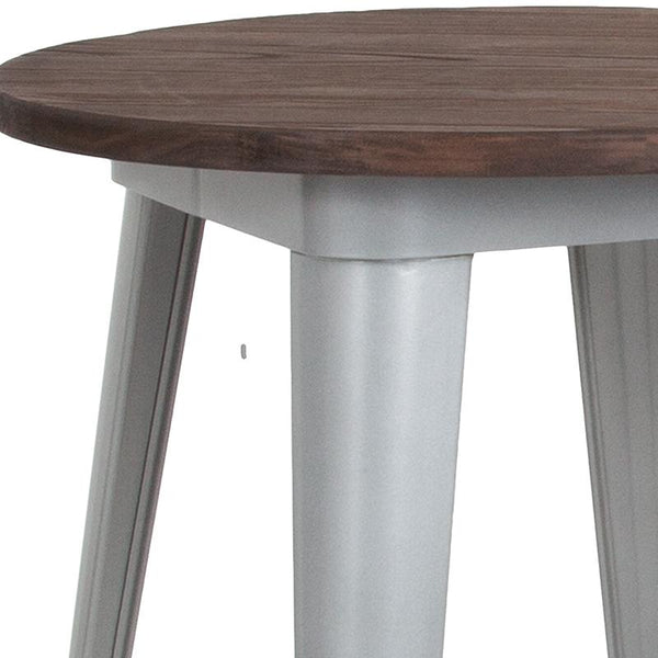 Flash Furniture 24" Round Silver Metal Indoor Bar Height Table with Walnut Rustic Wood Top - CH-51080-40M1-SIL-GG