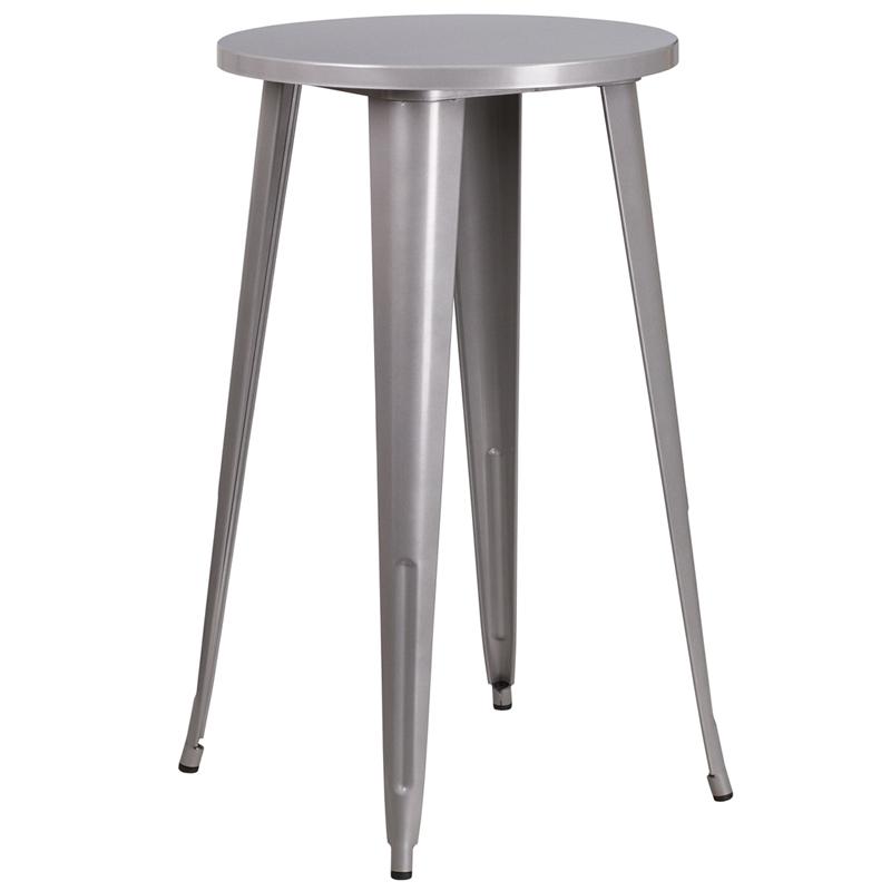 Flash Furniture 24'' Round Silver Metal Indoor-Outdoor Bar Height Table - CH-51080-40-SIL-GG