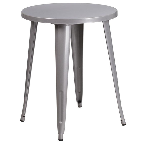 Flash Furniture 24'' Round Silver Metal Indoor-Outdoor Table - CH-51080-29-SIL-GG